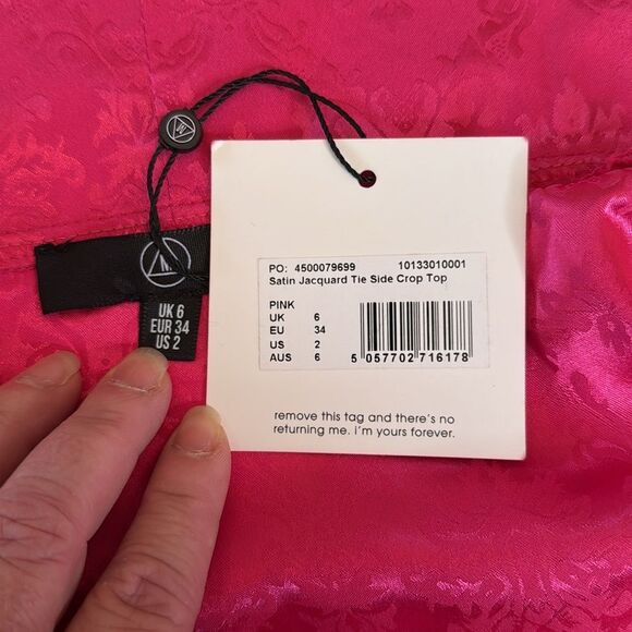 Missguided Satin Jacquard Tie Side Crop Top, Size 2, NWT - Picture 8 of 9